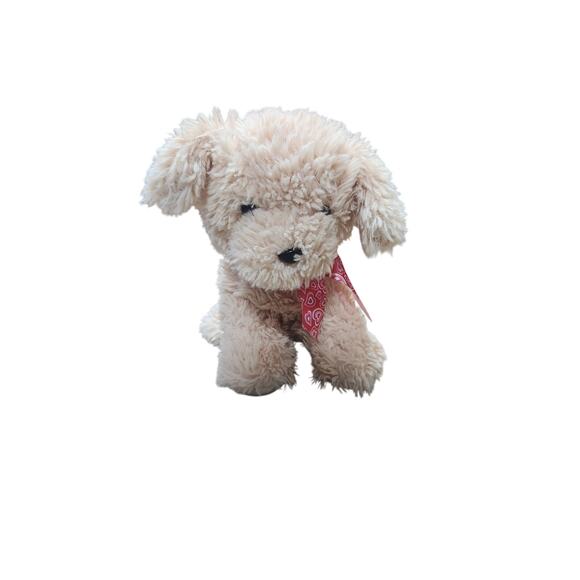 Walmart M Cream Plush Puppy Dog 11” Valentine Heart Bow Standing Soft Toy Gift - Picture 1 of 9